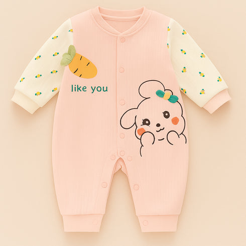 Pink Bunny Carrot Flannel Fleece Sleepsuit