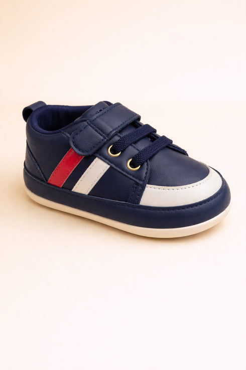 Navy Blue Striped Baby Sneaker
