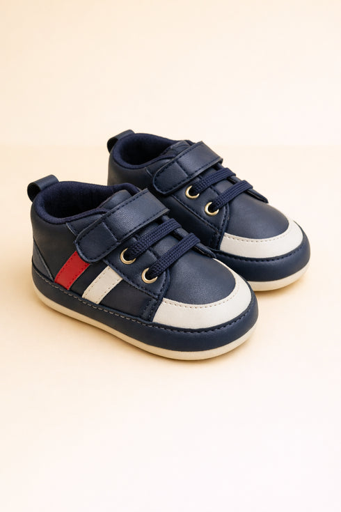 Navy Blue Striped Baby Sneaker