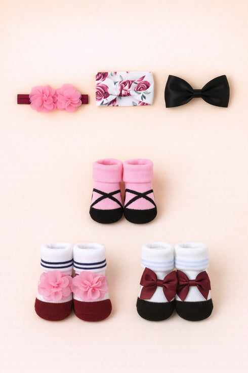 Baby 6-Pcs Headband & Sock Gift Set