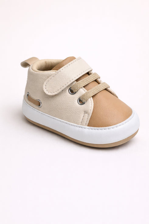 Baby Dual-Tone Velcro Strap Sneakers (Cream & Tan)