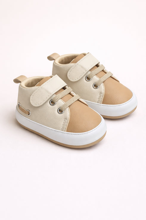 Baby Dual-Tone Velcro Strap Sneakers (Cream & Tan)