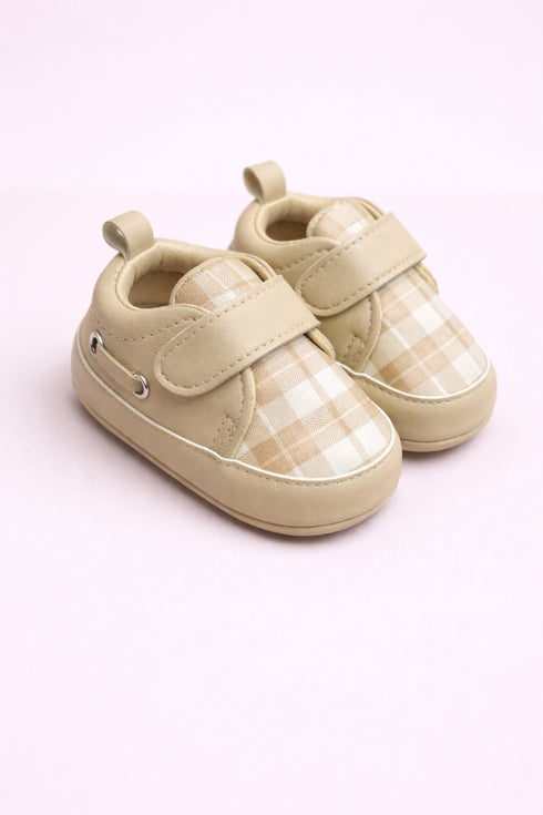 Baby Checkered Velcro Sneakers (Beige Plaid)