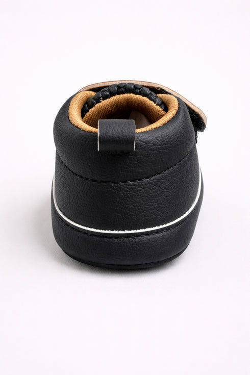 Baby Textured Velcro Sneakers (Black & Tan)
