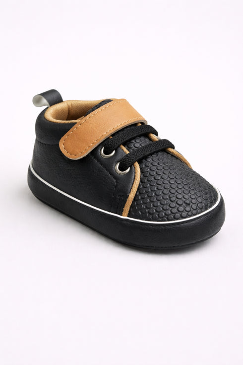 Baby Textured Velcro Sneakers (Black & Tan)