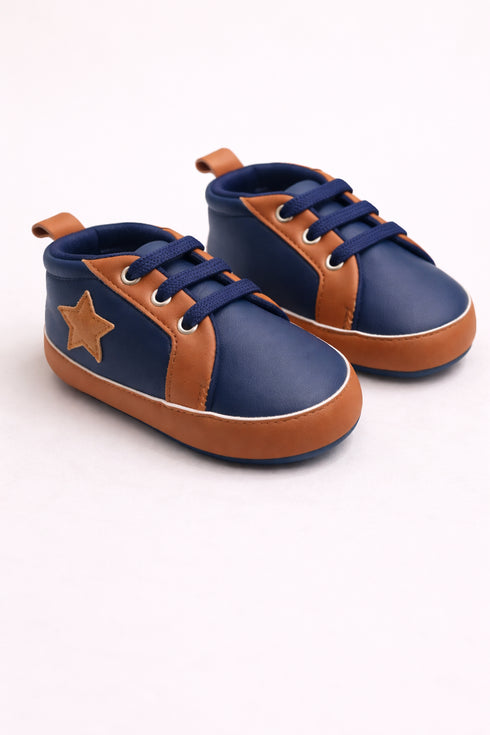 Navy Blue & Tan Lace-Up Baby Shoes
