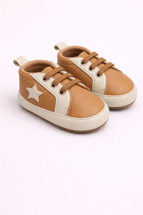 Beige Star Twinkle Brown Velcro Baby Sneakers