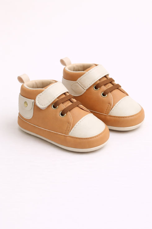 Baby Dual-Tone Velcro Strap Sneakers (Tan & Cream)