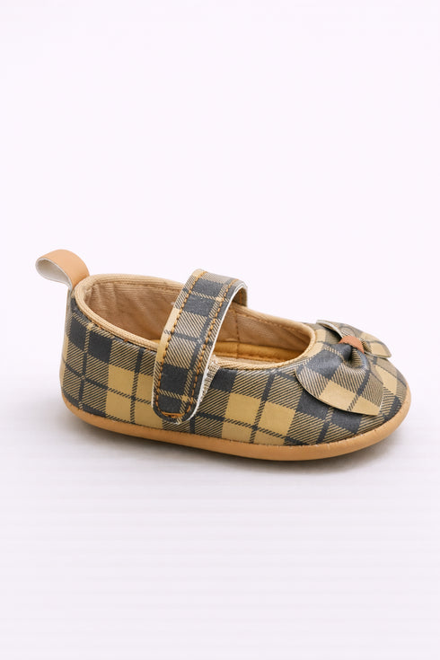 Camel Checkered Bow Grace Flats