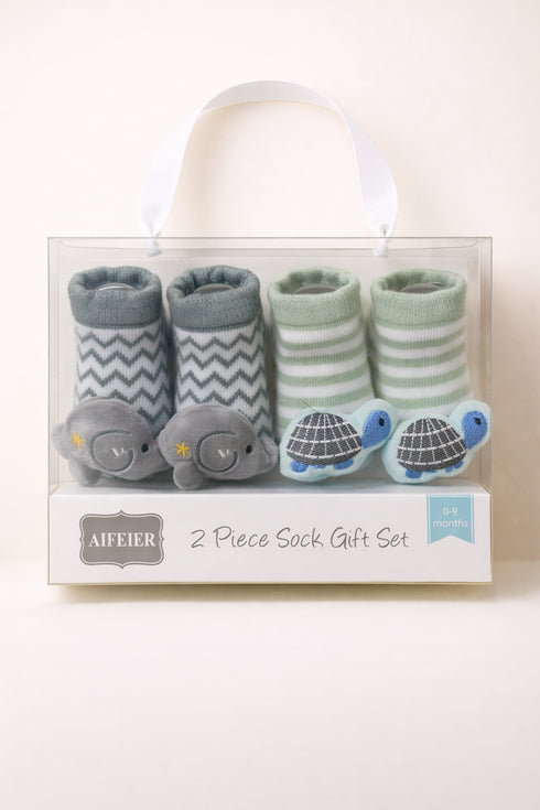 Elephant & Turtle Baby Socks Set (0-9 Months)