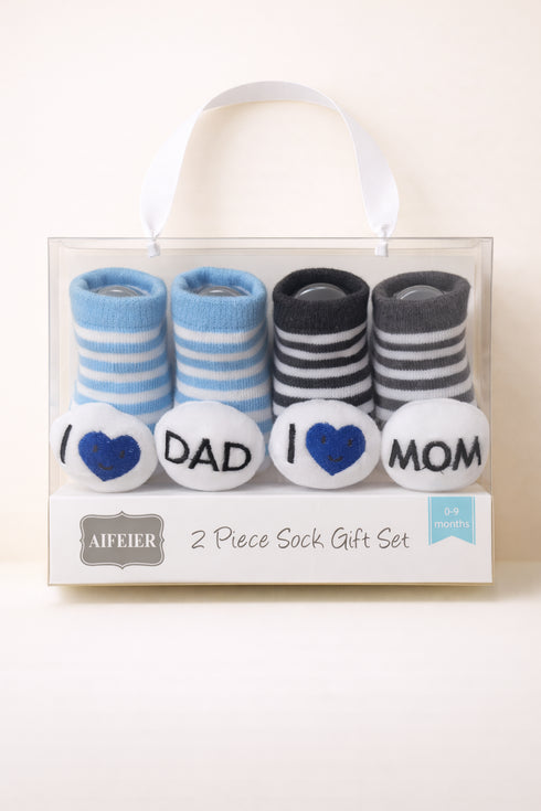 I Love Dad & Mom Blue & Black Socks Set (0-9 Months)