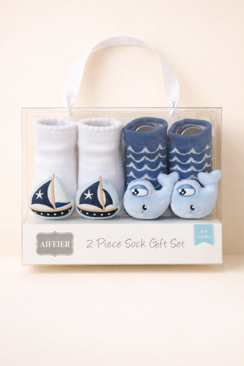 Yacht & Blue Whale Baby Socks Set (0-9 Months)