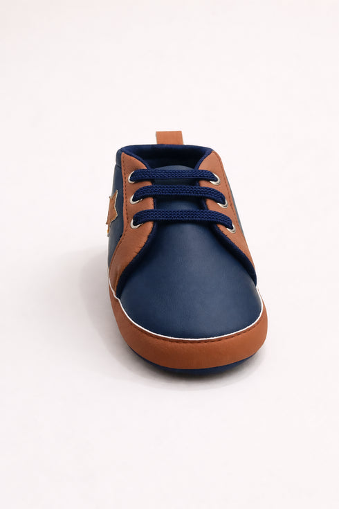 Navy Blue & Tan Lace-Up Baby Shoes