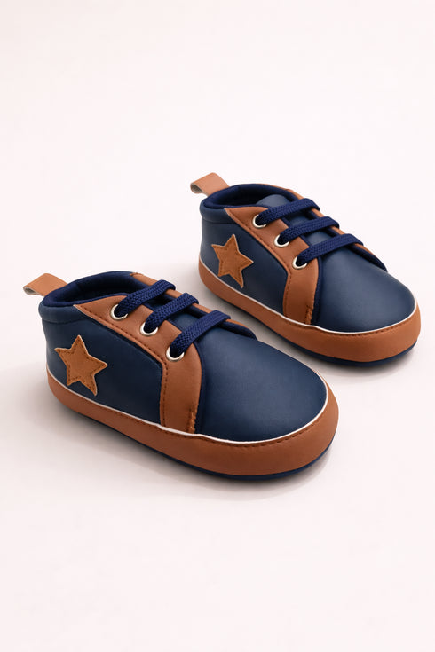 Navy Blue & Tan Lace-Up Baby Shoes
