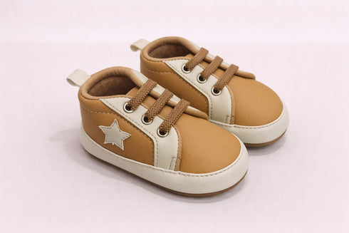 Beige Star Twinkle Brown Velcro Baby Sneakers