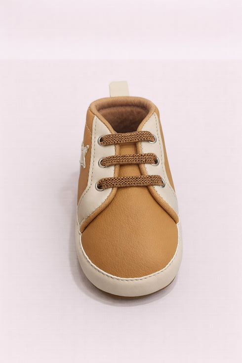 Beige Star Twinkle Brown Velcro Baby Sneakers