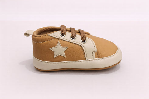 Beige Star Twinkle Brown Velcro Baby Sneakers