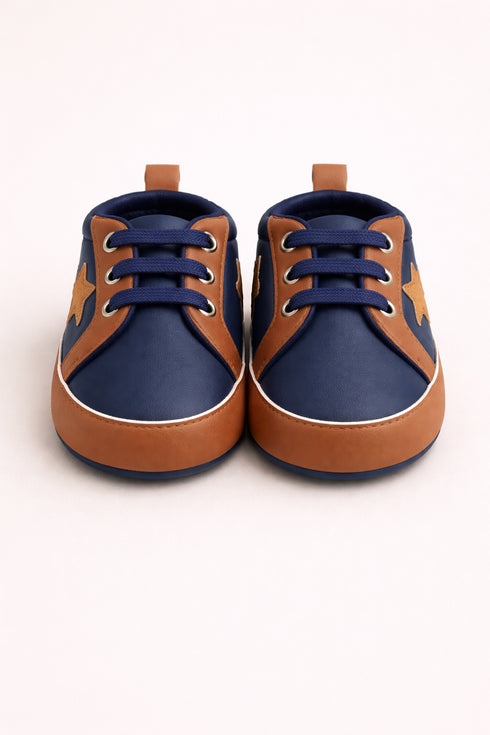 Navy Blue & Tan Lace-Up Baby Shoes