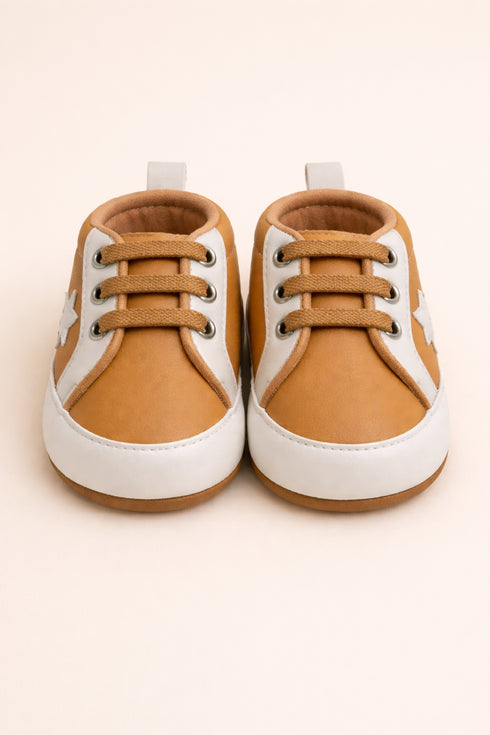 Beige Star Twinkle Brown Velcro Baby Sneakers