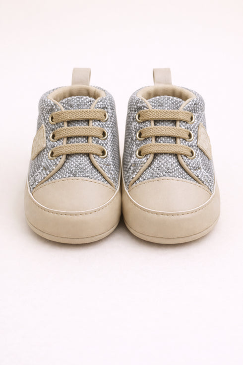 Sand Checkered Sneakers with Velcro Strap