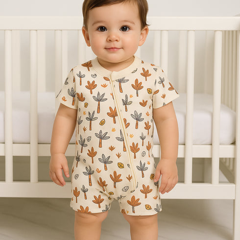 Jungle Patterned Zip-Up Romper