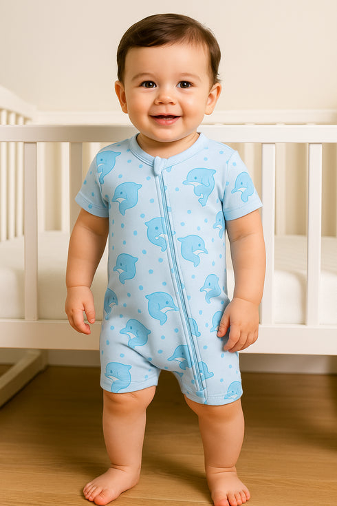 Dolphins Printed Zip-Up Romper