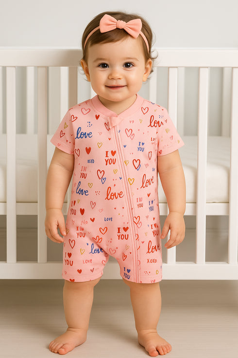 Love Patterned Zip-Up Romper
