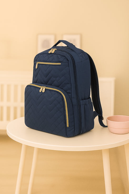 Morgan Quilted Diaper Backpack – Blue