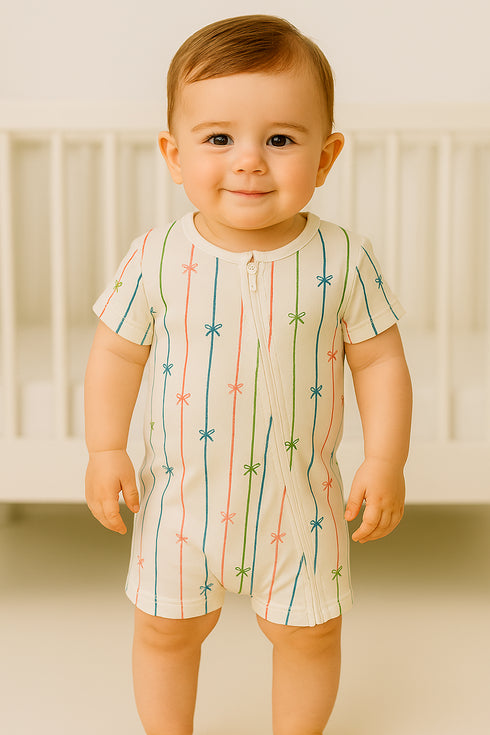 Shiny Lines Zip-Up Romper
