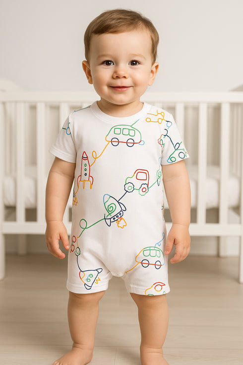 Cars & Tractors Buttoned Romper