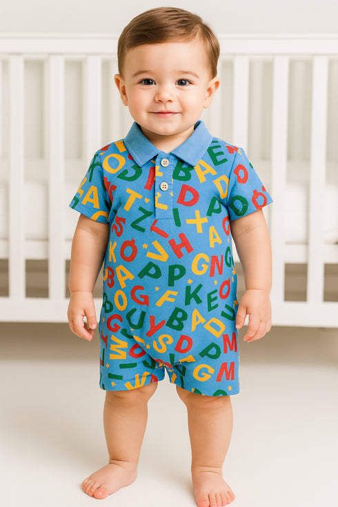 Alphabets Patterned Polo Romper
