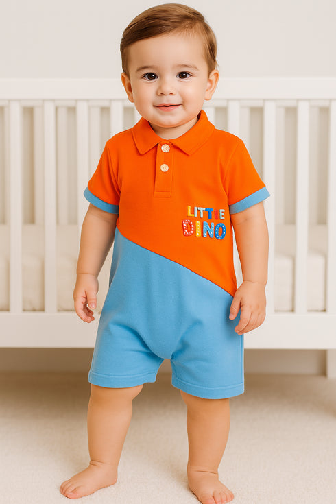 Dino Puff Print Cut & Sew Polo Romper
