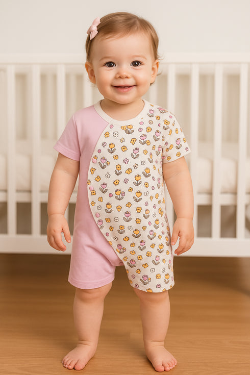 Flowers Printed Raglan Sleeve Romper