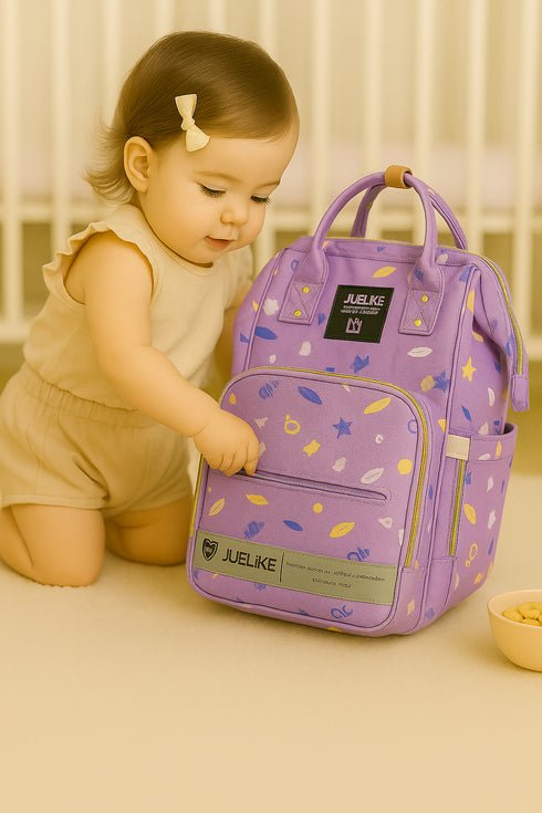 Baby Diaper Bag (Waterproof) Stars & Leaf Purple