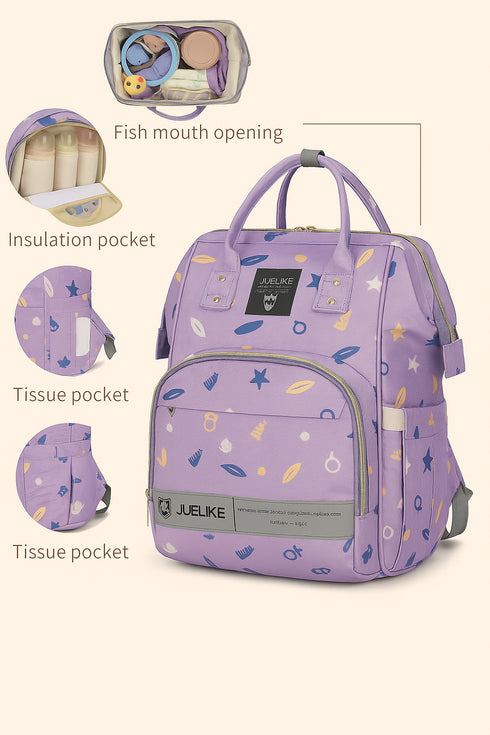Baby Diaper Bag (Waterproof) Stars & Leaf Purple
