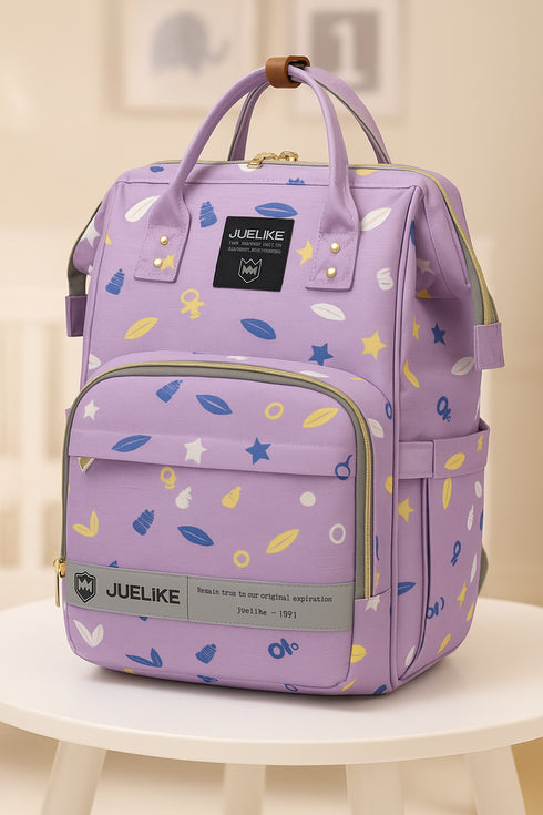 Baby Diaper Bag (Waterproof) Stars & Leaf Purple