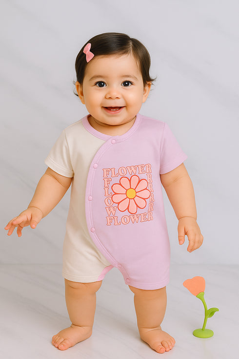 Flower Pattern Raglan Sleeve Romper