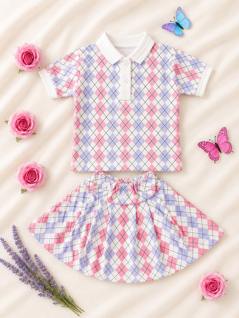 Pastel Argyle Polo Skirt Set