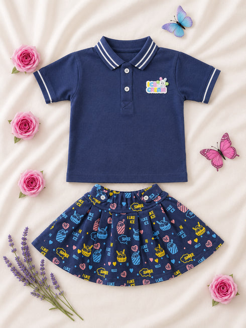 Playful Navy Polo Skirt Set