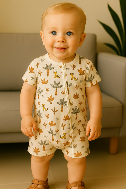 Jungle Patterned Zip-Up Romper