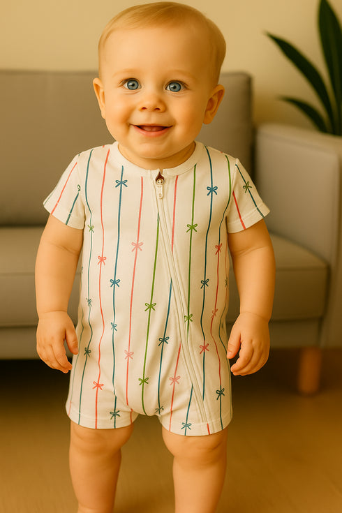 Shiny Lines Zip-Up Romper