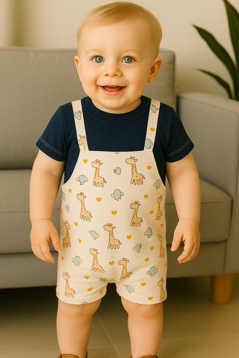 Giraffe Printed Dungaree Romper