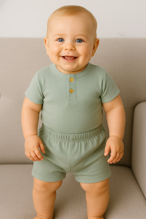 Mid Green Henley Bodysuit Set