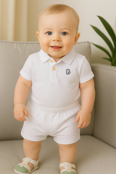 White Polo Bodysuit Set
