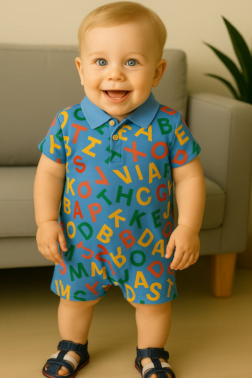 Alphabets Patterned Polo Romper