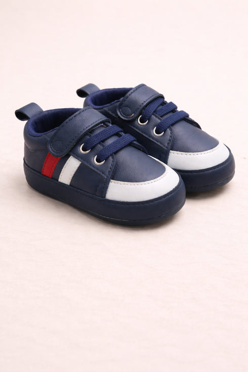 Navy Blue Striped Baby Sneaker