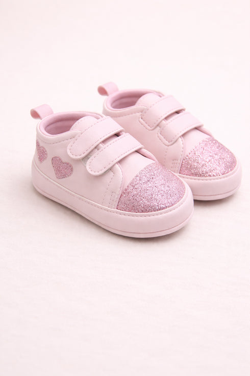 Baby Pink Hearts Shines Velcro Sneakers