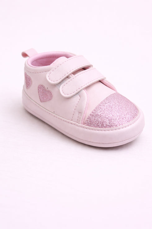 Baby Pink Hearts Shines Velcro Sneakers