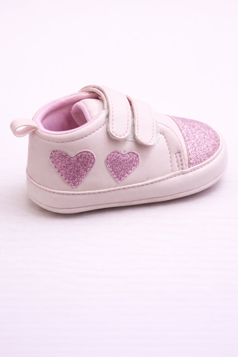Baby Pink Hearts Shines Velcro Sneakers