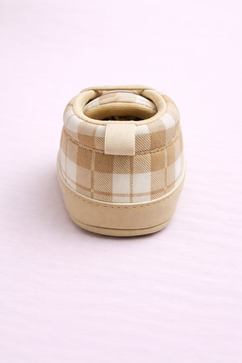 Beige Plaid Star Baby Sneakers